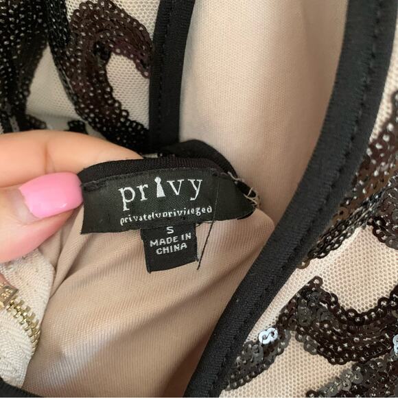 Privy Nude Illusion Black Sequin Bodycon Halter Style Dress Small - Picture 5 of 6